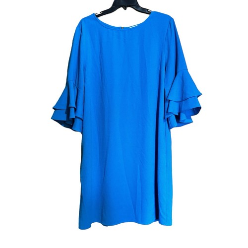 Soft Surroundings Sheath Dress Womens Large Blue Tiered Ruffle Sleeves Cocktail