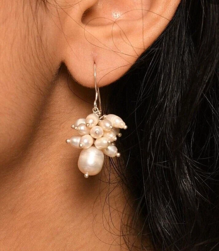 Perla d'acqua dolce naturale ciondola orecchini in argento sterling... - Immagine 2 di 2