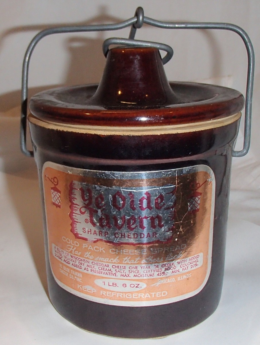 Vintage Cheddar Cheese Brown Wired Pottery Crock Lidded Tub Ye