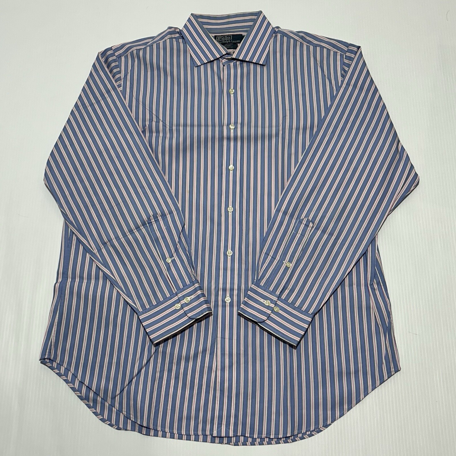 Ralph Lauren POLO by Ralph Lauren REGENT long-sleeved cotton striped shirt, men's size M cotton Blue type light blue Vintage Second Hand