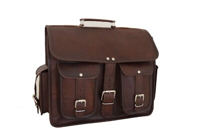 16 In Briefcase Messenger Bag Office Laptop Satchel Vintage Leather Shoulder Bag
