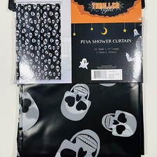 THRILLER NIGHT Halloween Shower Curtain Peva Skulls Feet Black White NEW