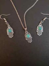 Silver Turquoise Hamsa Necklace, Earrings or Set NEW Free shipping