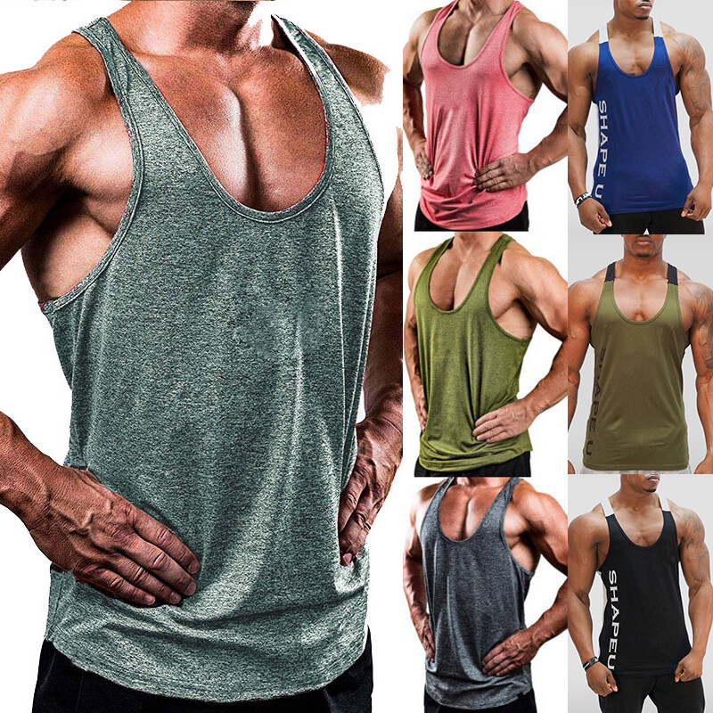Men's Casual Sport Gym Fitness Sleeveless Cotton Vest Muscle Tank Tops T Shirt Ⓡ