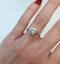 14Kt White Gold Round Cut 1.52ct Diamond Solitaire Six Prong Engagement Ring