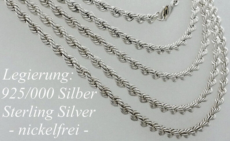echt Silber 925 Kordel kette Sterlingsilber Damen Collier Herren Halskette 51cm