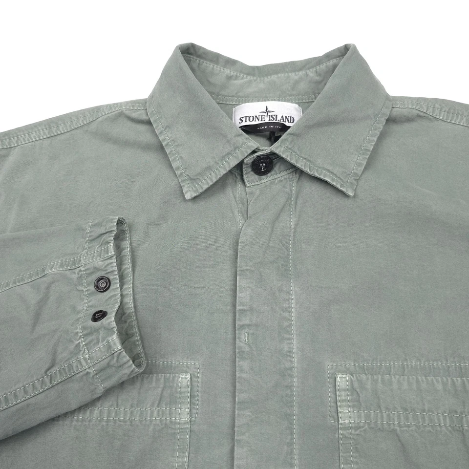 $580 Stone Island Sage Green Button Front Overshirt Made in Italy Mens Small - Image 2 of 4