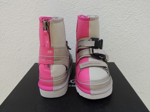 UGG x FENG CHEN WANG BEIGE/ PINK LEATHER/ WOOL SANDAL BOOT, US 7/ EUR 38 ~NEW - Picture 4 of 7