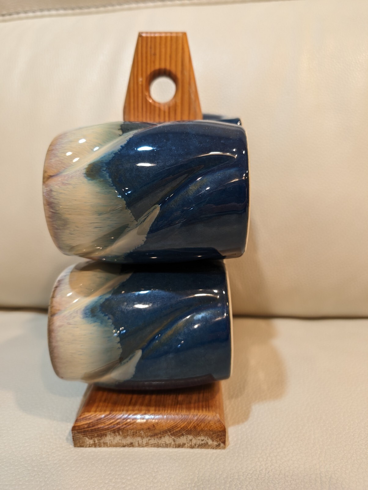 Vintage Padilla Stone Coffee Mugs Ombre Glaze & Stand Set Of 4 Pottery