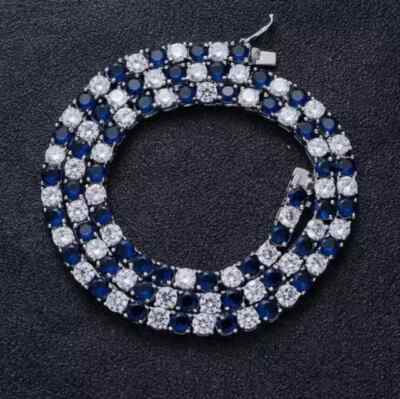 22Ct Round Cut Lab Created Blue Sapphire Tennis Necklace 14K White Gold Plated