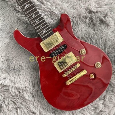 12 String Red Quilted Maple Top Electric Guitar Gold