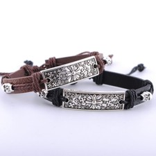 Bracciale Braccialetto Cuoio Pelle metallo Uomo Donna Unisex
