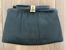 Vtg After Five Clutch Black Satin Evening Purse Gold Chain Black Rhinestones