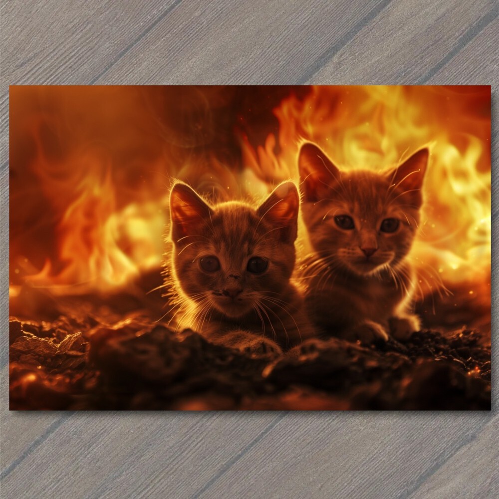 FLATCARD Cat from Hell Fire Evil Kitty Unusual Demon Devil Animal