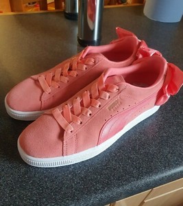 puma basket pink bow white trainers