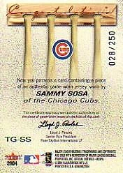 2004 Fleer Genuine Insider Tools of the Game Jersey #SS Sammy Sosa Jersey /250 - Image 2 of 2