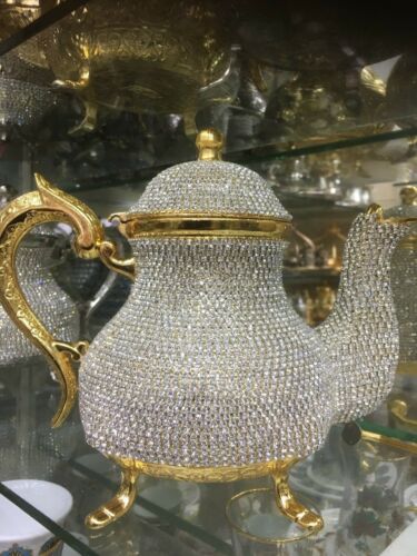 Turcos Hechos a Mano Cristales Swarovski Recubiertos Tetera de Cobre Decoración del Hogar Color Dorado - Imagen 2 de 6