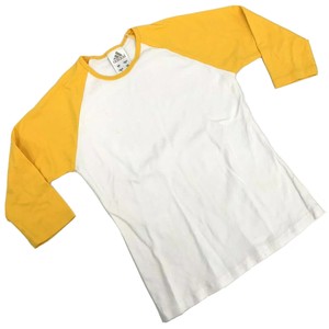 yellow and white baseball tee womens