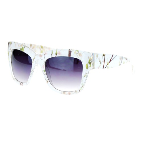 SA106 Womens Wall Paper Flower Floral Print Thick Plastic Retro Horn Sunglasses - Picture 22 of 31