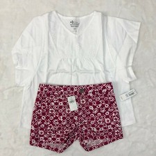 Girls Outfits Old Navy Eylet White Shirt Shorts Pink Adjustable Waist Size 6-7