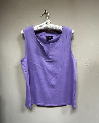 Rafaella Studio Women's Split V-Neck Knit Sleeveless Blouse Top XL Purple Casual