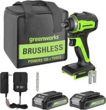 Greenworks 24V Brushless 1/4" Cordless Impact Driver, (2) 2.0Ah Batteries, Comp