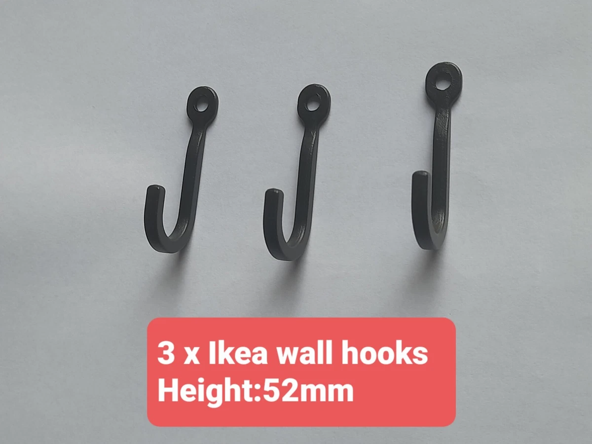 IKEA 3X WALL HOOKS METAL HEIGHT : 52mm THICKNESS 4mm HÖGAFFEL BLACK BRAND  NEW