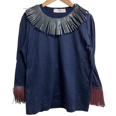 TOGA PULLA Long Sleeve Fringe Top Pullover, Size 36, Navy Women USED