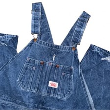 Vintage Round House Denim Jean Overalls Destroyed Workwear Utility 48x32 USA