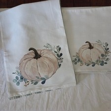Pumpkin Placemats Set of 12  & Table Runner Reversible Fall Autumn Plaid Back