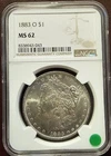 1883-O Morgan Silver Dollar NGC MS62 – Bright Luster – New Orleans Mint