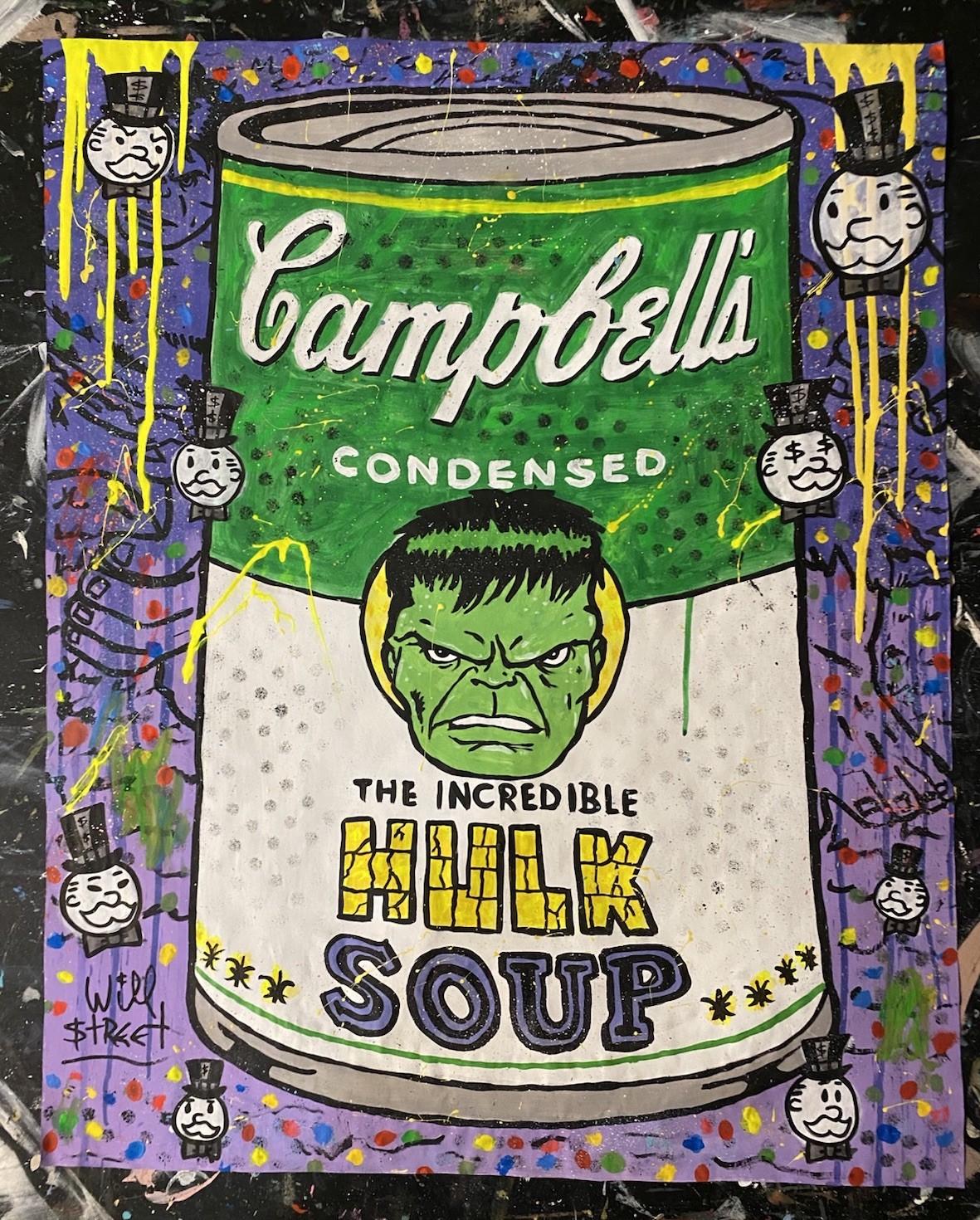 WILL STREET original painting 24x30 /joker harley quinn banksy dc Batman deface