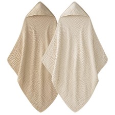 2 PCS Hooded Baby Towels Newborn 100 Muslin Cotton Soft 32x32 Inch