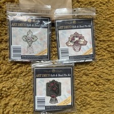 Lot of 3 Mill Hill Sylk bead Pin Kits Florals rose ART DECO MHSR24 -19 -23