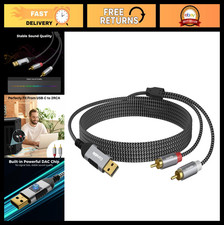 15FT USB to RCA Audio Cable, Gold-Plated 2 Male Y Splitter, Nylon Braided for PC
