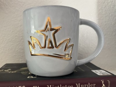 STARBUCKS 2016 Anniversary Collection Gold Crown Star White Mug Cup 14oz NICE