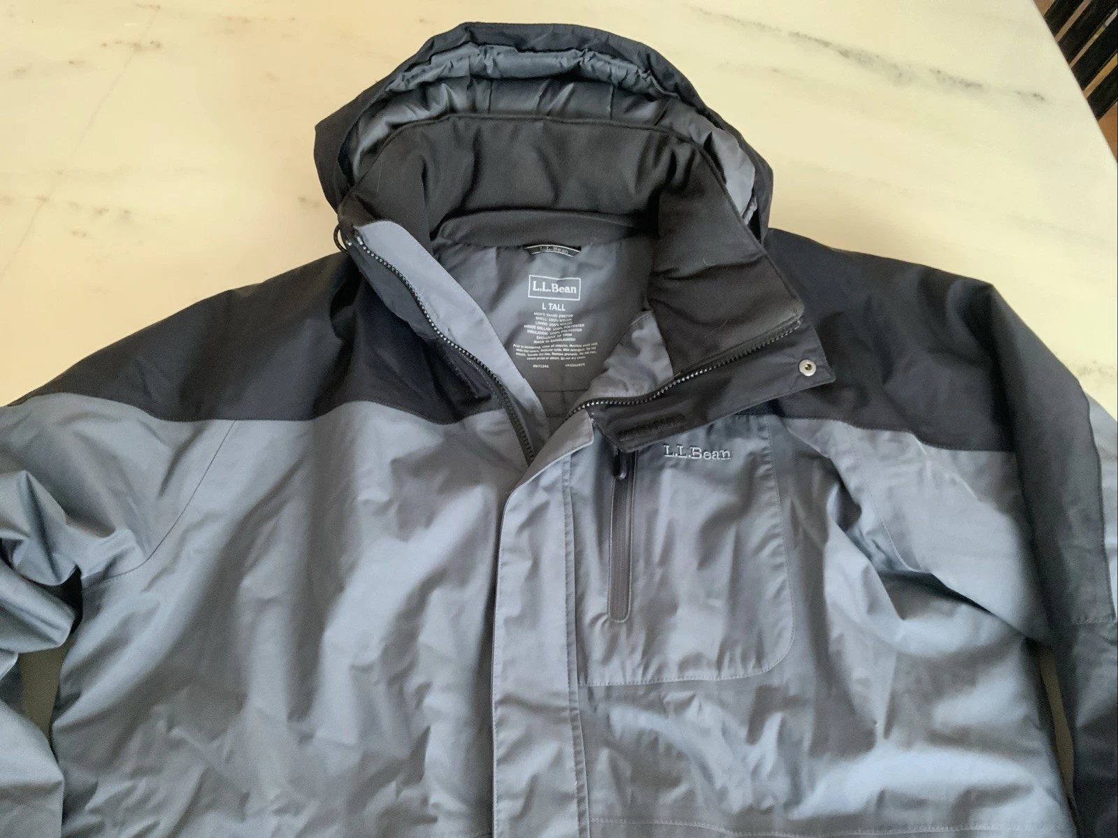 LL Bean men’s L TALL Tek Waterproof Ski Jacket Coat Parka Gray Black