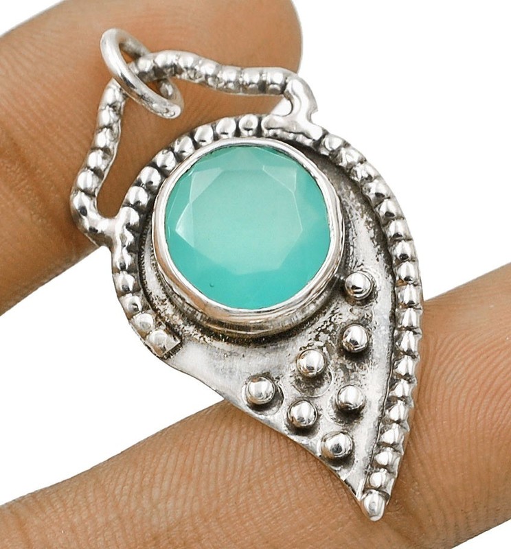 Natural Aquamarine Chalcedony 925 Solid Sterling Silver Pendant, @5-3