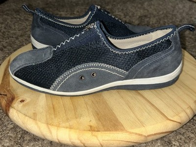 Spring Step Racer Navy Mesh Suede Front Zip Slip On Comfort Sneakers Size US9/40