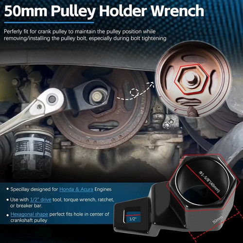 For Honda Crank Pulley Tool 19Mm Harmonic Balancer Socket & 50Mm Crankshaft Cran - Picture 3 of 7