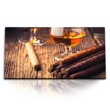 120x80cm Kunstdruck Bilder Zigarren Whiskey Kuba Scotch Bar Holzbrett