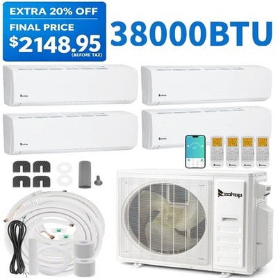 38000 BTU Qual Zone Ductless Mini Split Heat Pump Air Conditioner 9K+ 9K+12K+18K
