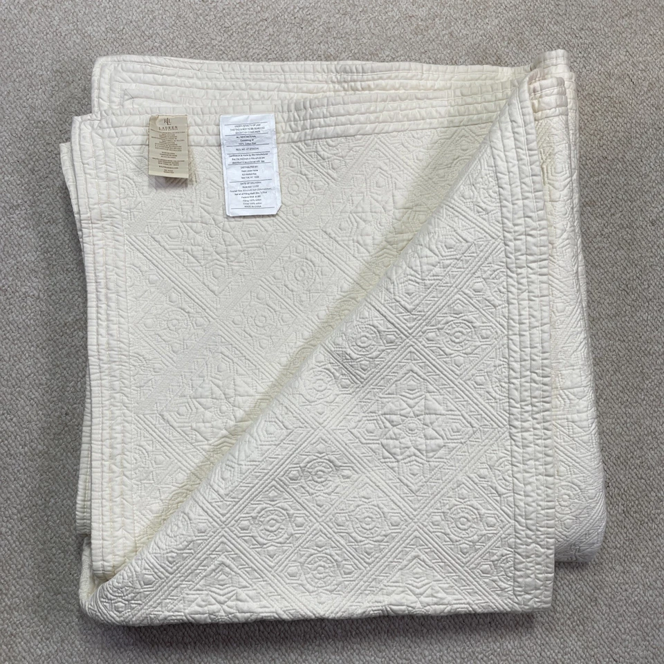 Ralph Lauren MARRAKESH Queen Quilt ~ 100% Cotton ~ Cream 90 x 90 - Image 3 of 4