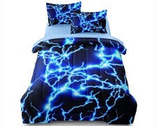 Twin Size Bed in A Bag Lightning Bedding Set for Boys Blue Comforter with Set...