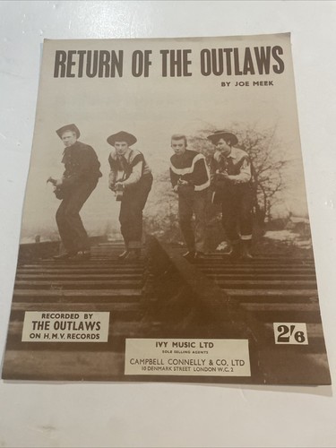 RETURN OF THE OUTLAWS 1963 SHEET MUSIC JOE MEEK RICHIE BLACKMORE DEEP PURPLE