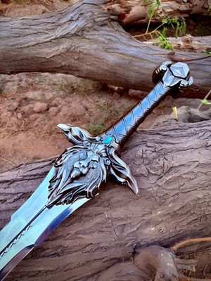 Carbon Steel Battle Sword w/ Leather Sheath   Functional Cutting Blade  Handmade