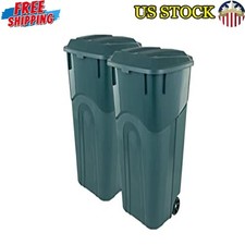 32 Gallon Wheeled Outdoor Garbage Can W/ Snap Lock Lid Eco Green 2 Pack New US