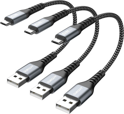 6 Inch Short Micro USB Cable 3Pack, 0.5FT USB to Micro USB Nylon Braided Fast Ch