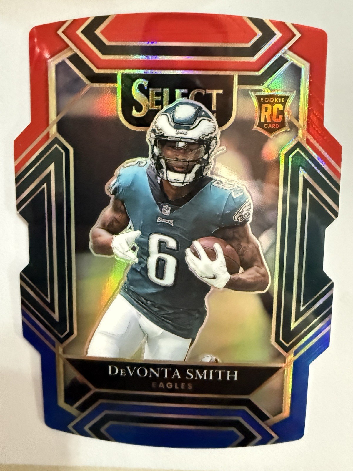 2021 Select DeVonta Smith Red & Blue Die-Cut Prizm Club Level RC #249