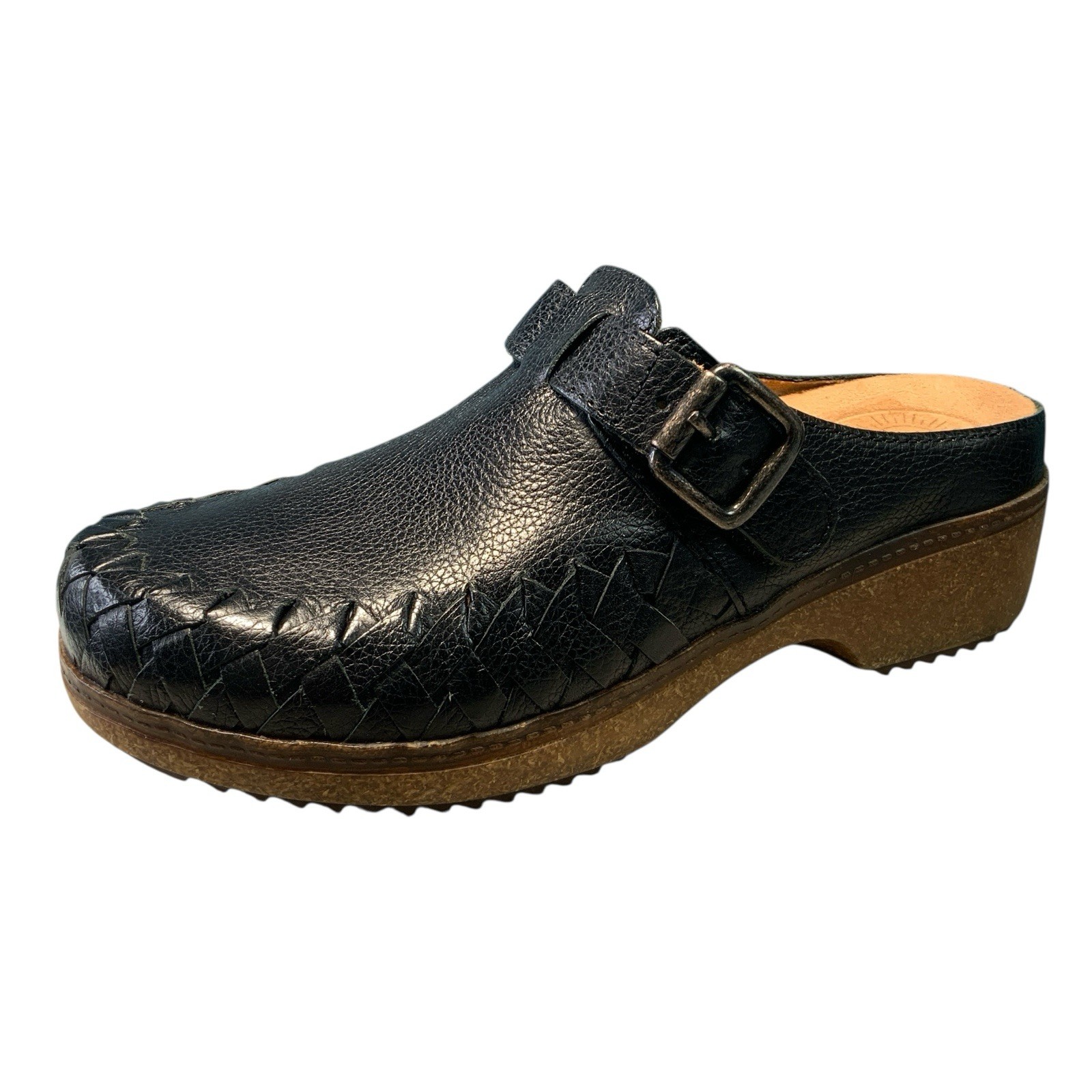 SAOLA Zoccoli Brioso Jordyn pelle mules fibbia imbracatura suola sughero tessuto donna taglia 6M